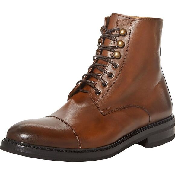 Private Label Mens Livorno Brown Leather Cold Weathe Cap Toe Boots Shoes NWT - Picture 2 of 2